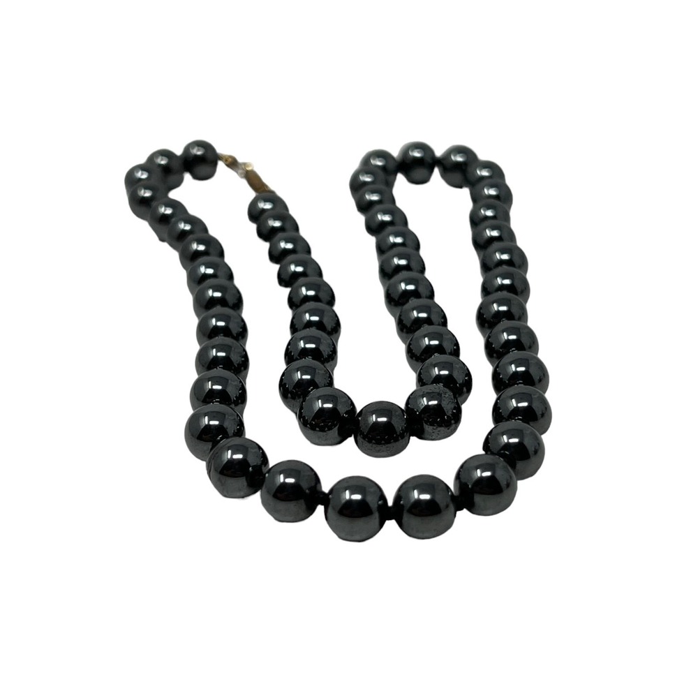 Hematite Beaded Necklace Barrel Clasp Closure 20 inches - Picture 3 of 7